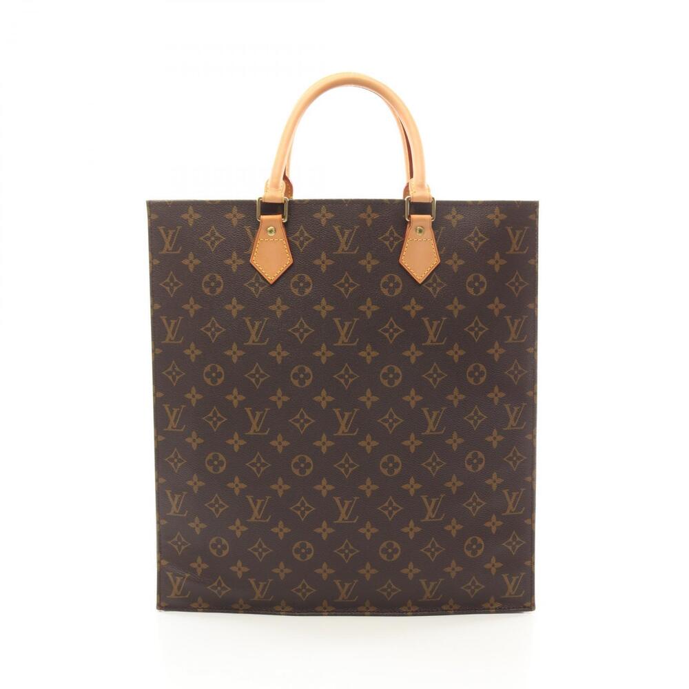Louis Vuitton Sac Plat Tote Bag Canvas Leather Monogram Brown